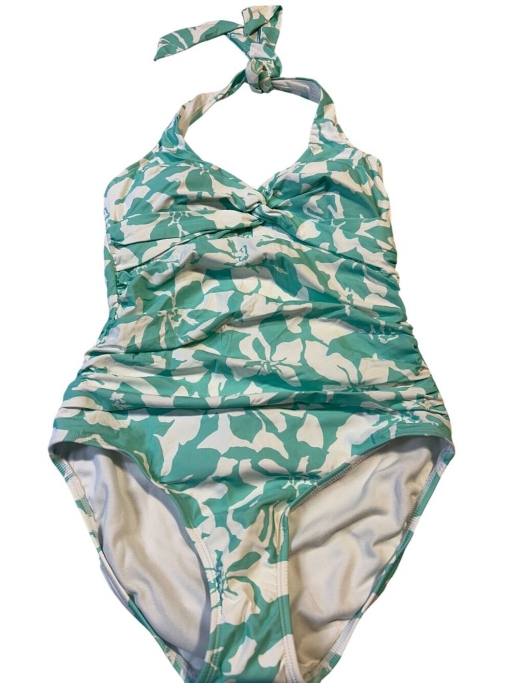 Liz Claiborne Womens Size 8 Aqua & White Floral Halter One-Piece Swimsuit